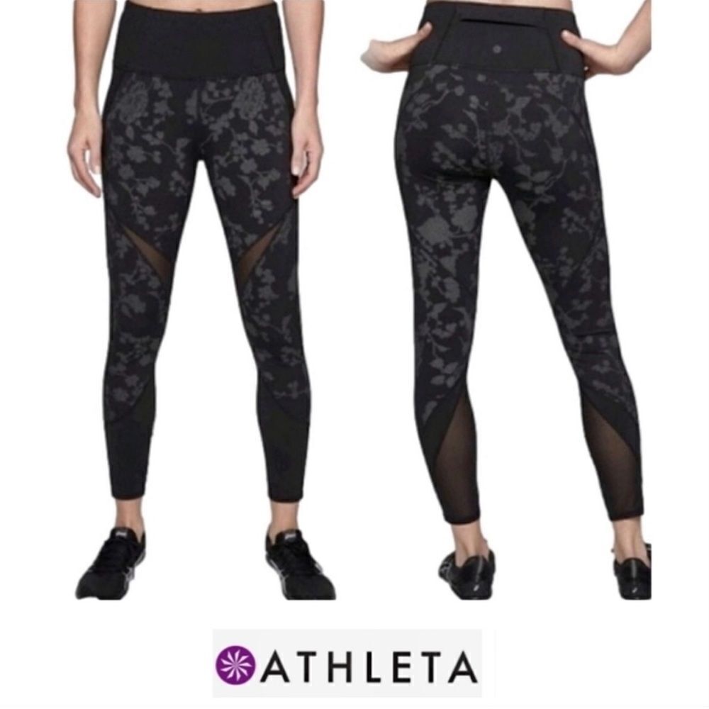 Athleta Moonlight Precision black floral Leggins size small